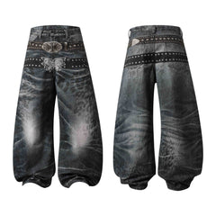 Omirad Washed Studded Wide-Leg Jeans