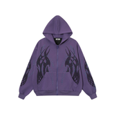 Omirad Flame Print Rhinestone Zip-Up Hoodie