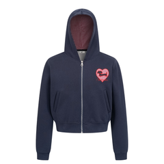 Omirad Heart-Embroidered Cropped Zip Hoodie