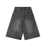 Omirad Plaid-Pocket Wide Denim Shorts