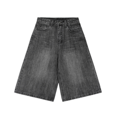 Omirad Plaid-Pocket Wide Denim Shorts