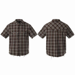 Omirad “Distressed Plaid Short Sleeve Shirt”