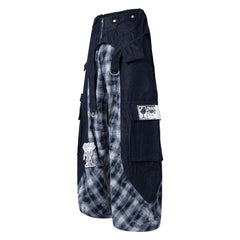 Omirad Layered Plaid Panel Wide-Leg Pants