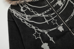 Omirad Chain Print Faux Fur Hooded Jacket