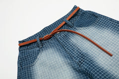 Omirad Washed Grid Denim Shorts