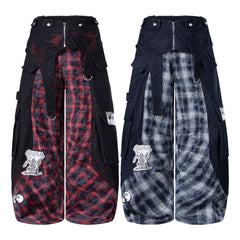 Omirad Layered Plaid Panel Wide-Leg Pants