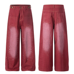 Omirad “Vintage Red Splatter Wide-Leg Pants”