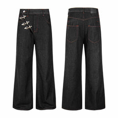 Omirad Hook Closure Wide-Leg Denim Pants