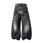 Omirad Washed Studded Wide-Leg Jeans