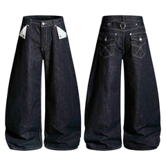 Omirad Buckle Detail Wide-Leg Denim Pants