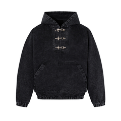 Omirad Toggle-Front Washed Denim Hoodie