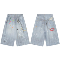 Omirad Gem Chain Denim Shorts