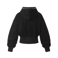Omirad Pearl-Trim Cropped Hoodie
