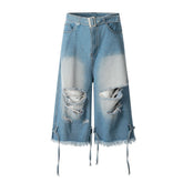 Omirad Distressed Belted Denim Jorts