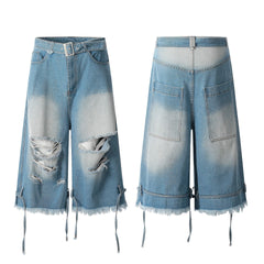 Omirad Distressed Belted Denim Jorts