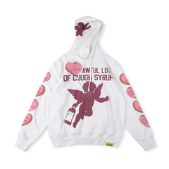 That's A Awful Lot Of Cough Syrup Angel Heart Hoodie - White / Magenta
