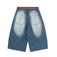 Omirad Washed Grid Denim Shorts