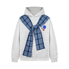Omirad Plaid-Scarf Layered Hoodie