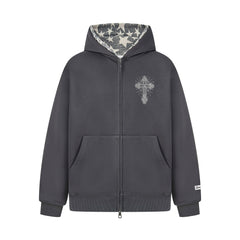 Omirad Rhinestone Cross Zip Hoodie