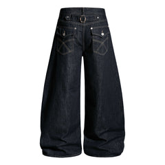 Omirad Buckle Detail Wide-Leg Denim Pants