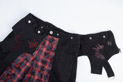 Omirad Layered Plaid Panel Wide-Leg Pants