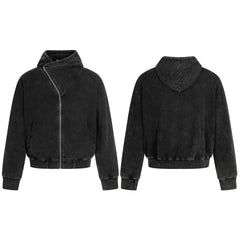 Omirad Asymmetric Zip Washed Hoodie Jacket