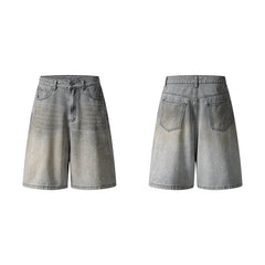 Omirad Speckled Fade Wide-Leg Denim Shorts