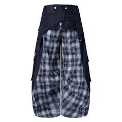 Omirad Layered Plaid Panel Wide-Leg Pants