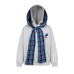 Omirad Plaid-Scarf Layered Hoodie