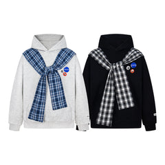 Omirad Plaid-Scarf Layered Hoodie