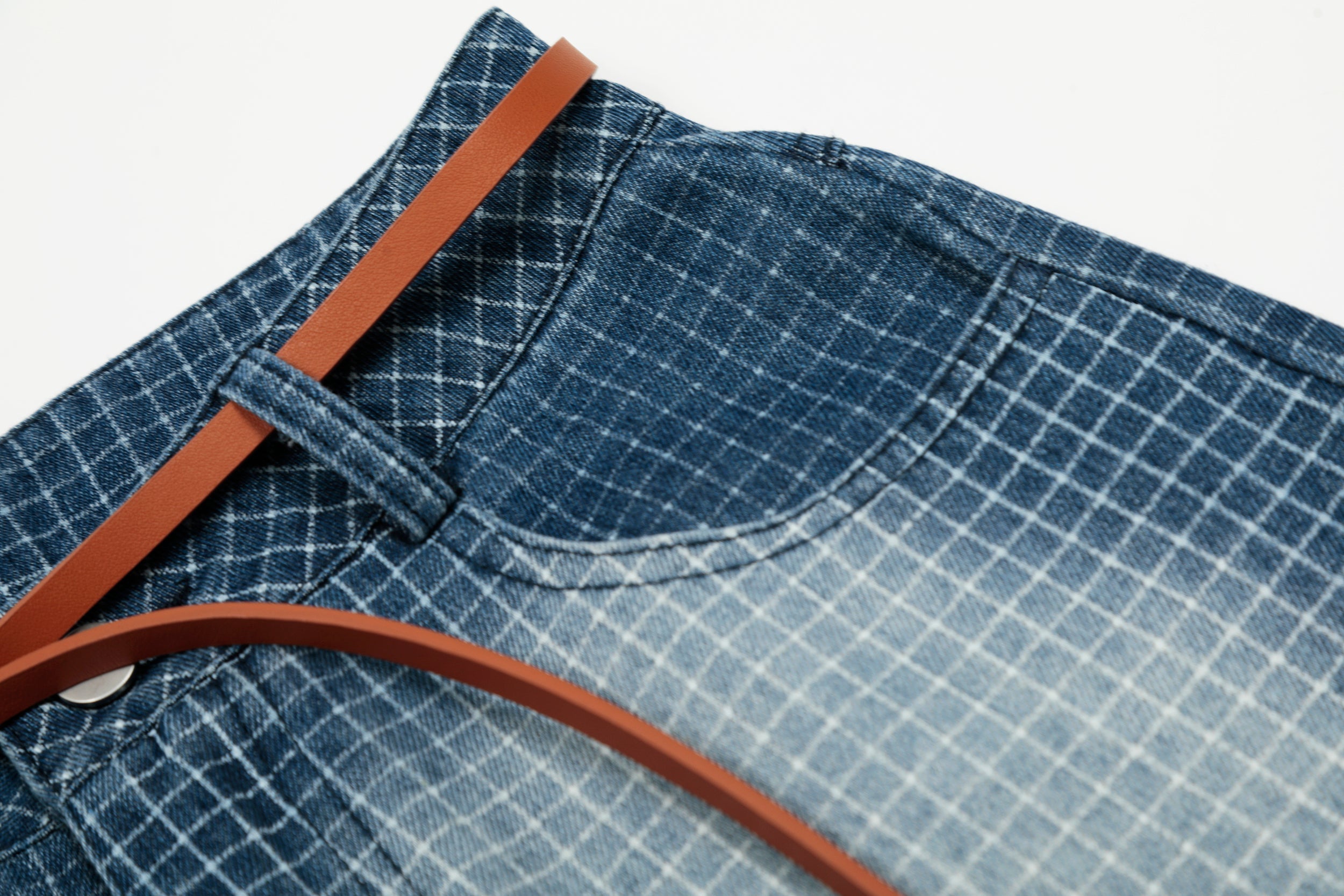Omirad Washed Grid Denim Shorts