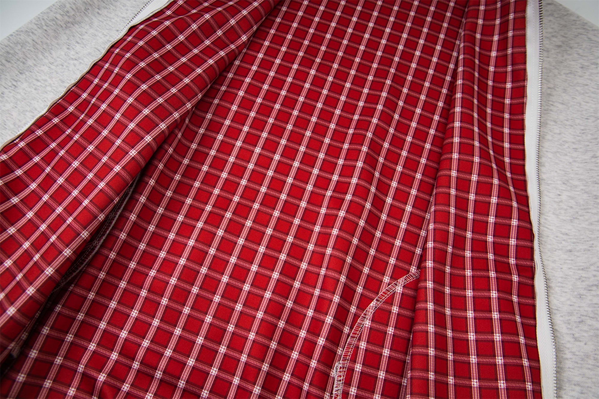 Omirad Plaid-Lined Minimal Zip Hoodie
