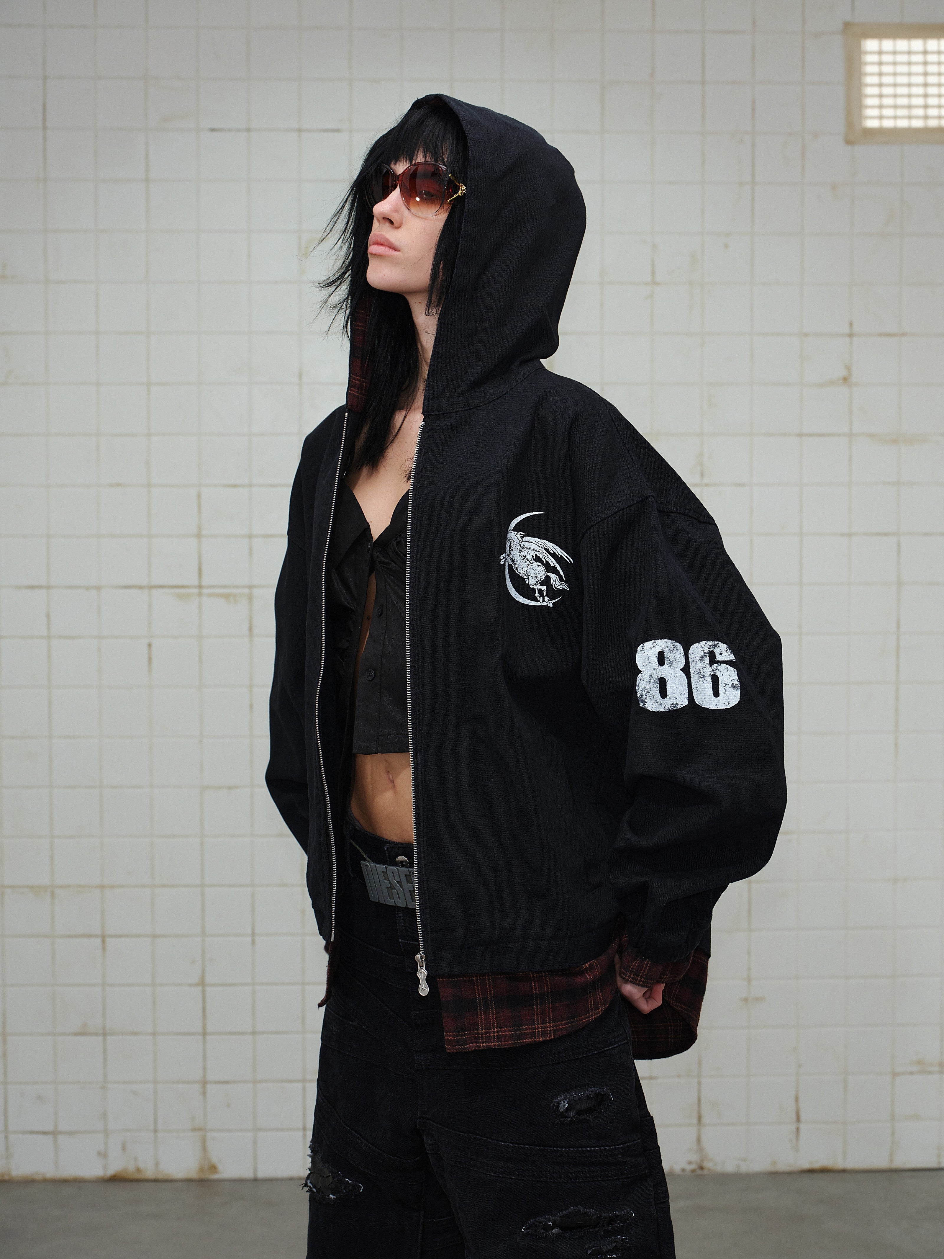 Omirad Plaid-Lined Zip Hoodie