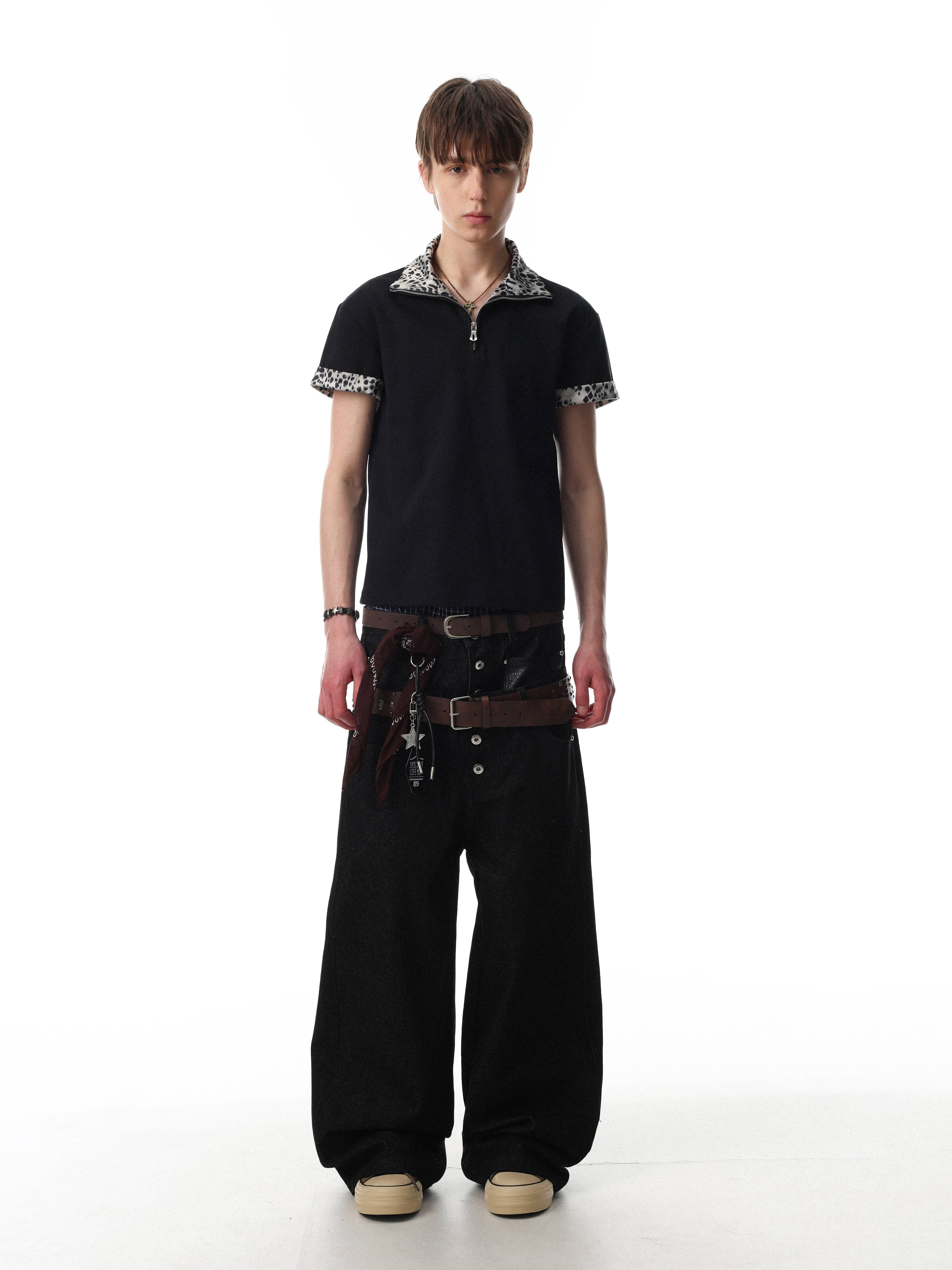 Omirad “Leopard Trim Zip Polo”