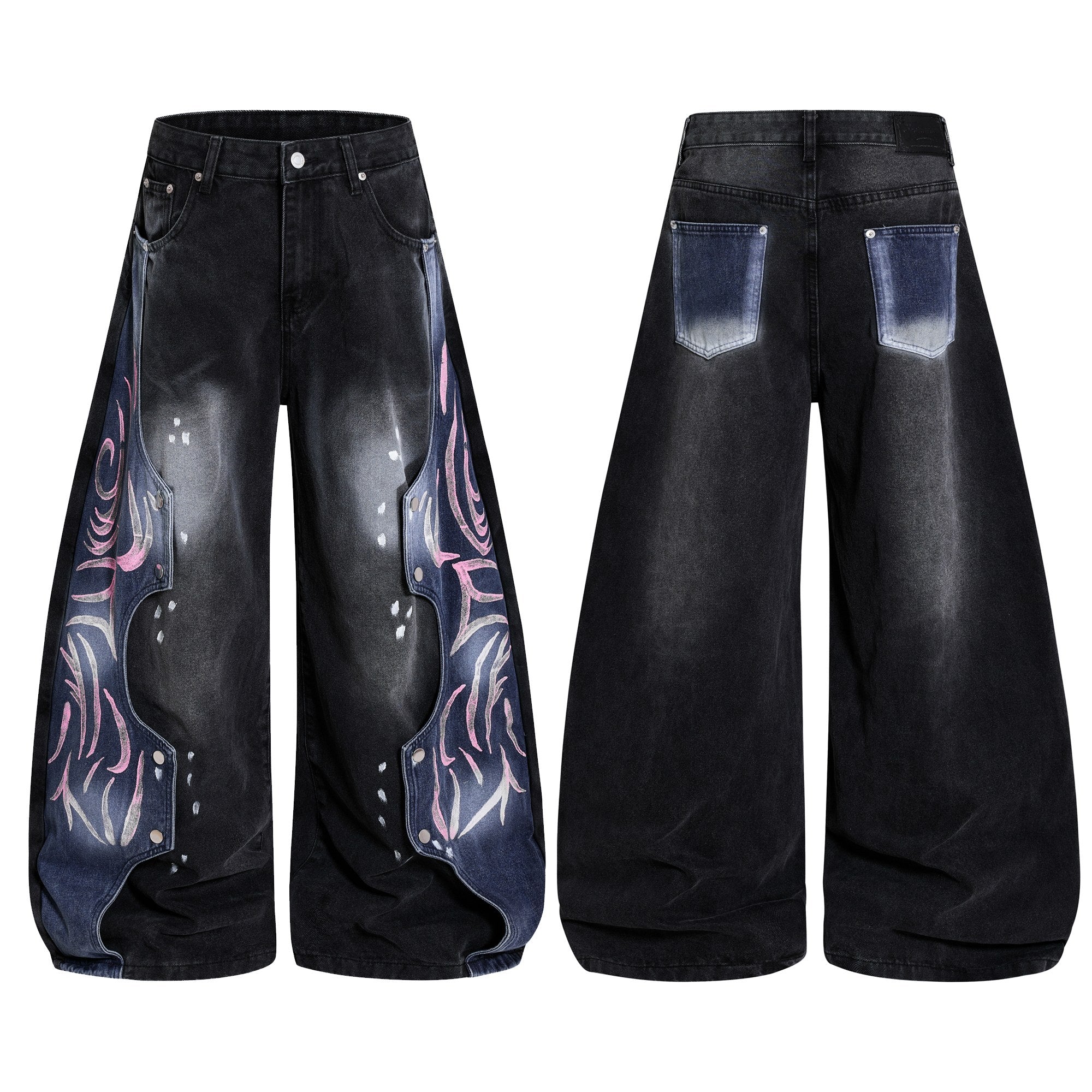 Omirad Graphic Panel Wide-Leg Denim Jeans