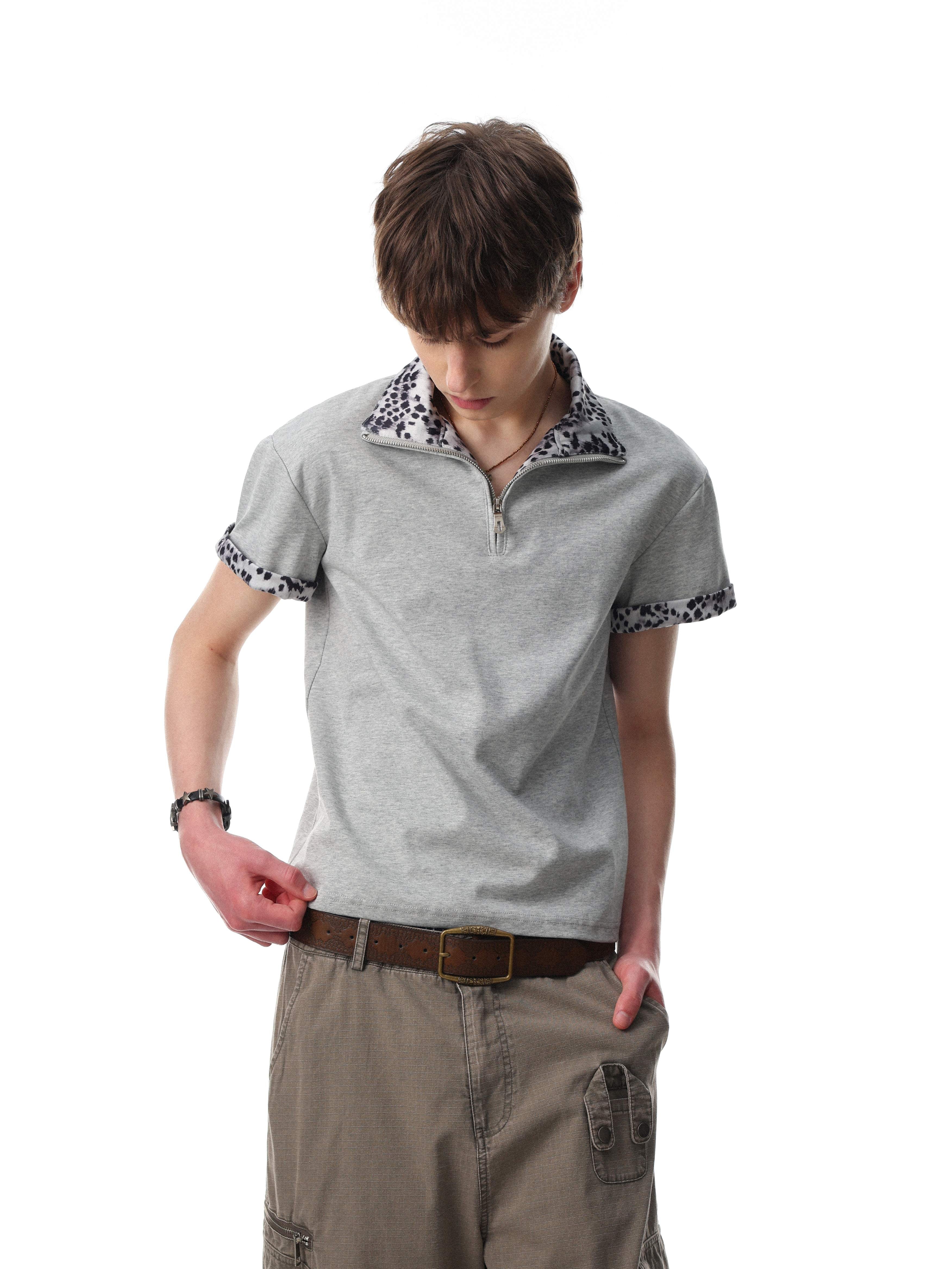 Omirad “Leopard Trim Zip Polo”