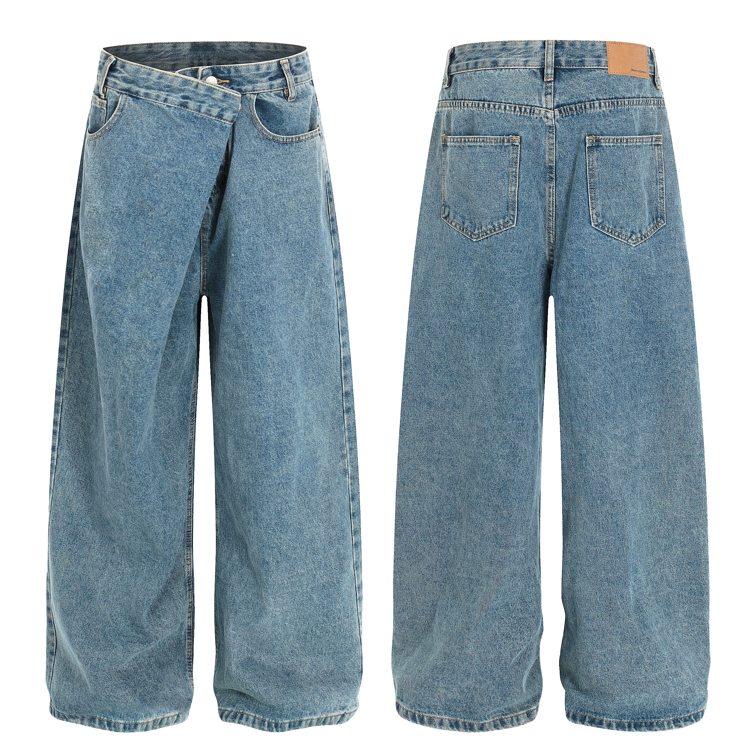 Omirad Asymmetric Waist Wide-Leg Denim Pants