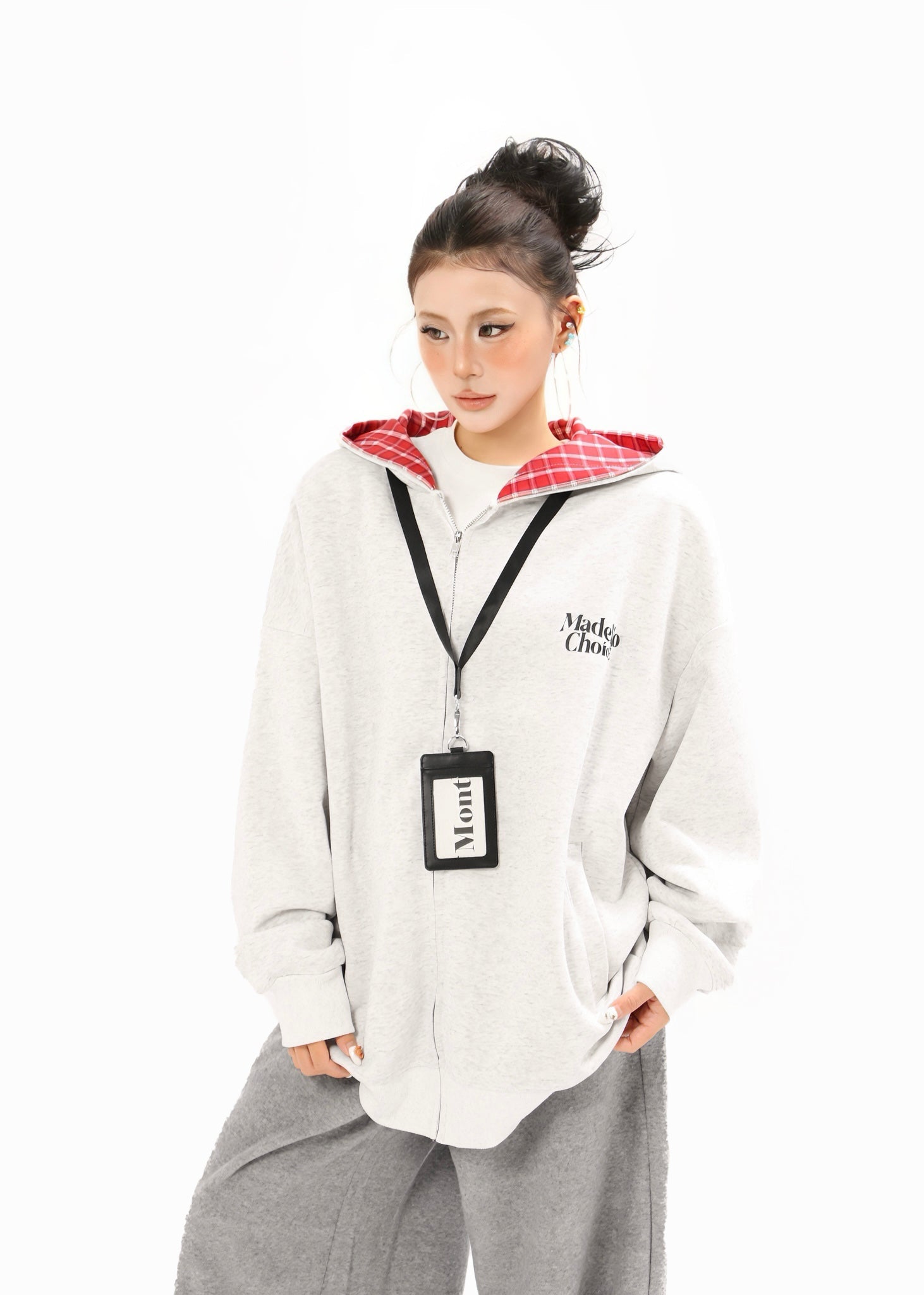 Omirad Plaid-Lined Minimal Zip Hoodie