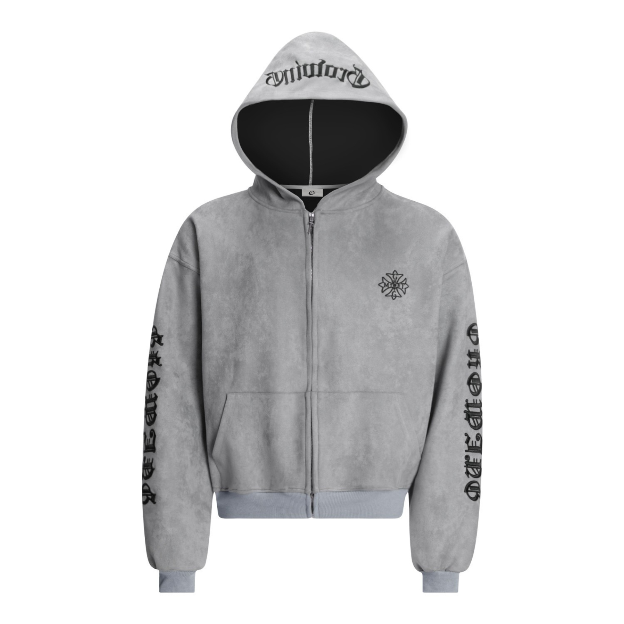 Omirad Gothic Embroidered Suede Zip Hoodie