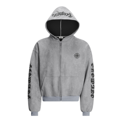 Omirad Gothic Embroidered Suede Zip Hoodie