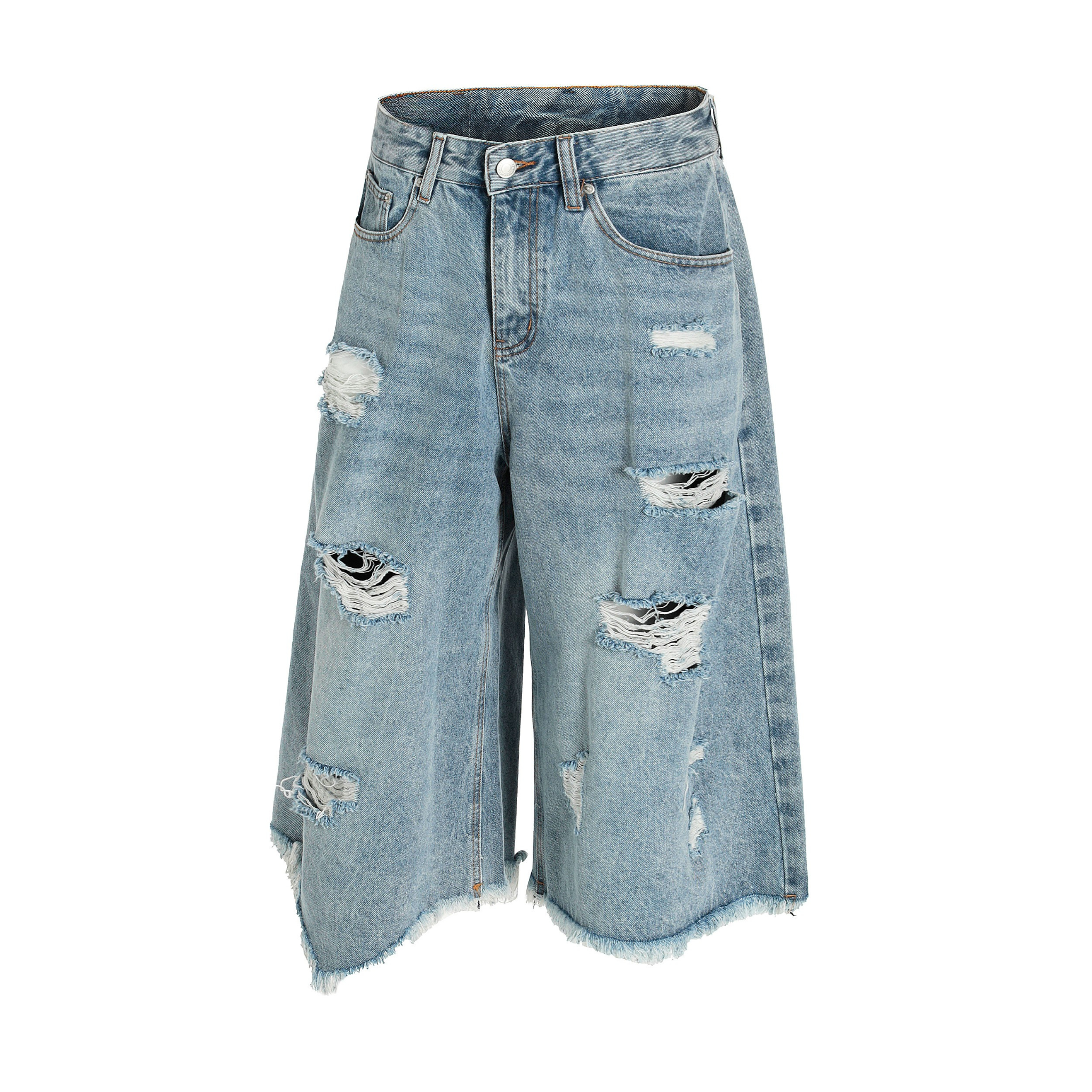 Omirad Destroyed Fringe Denim Shorts