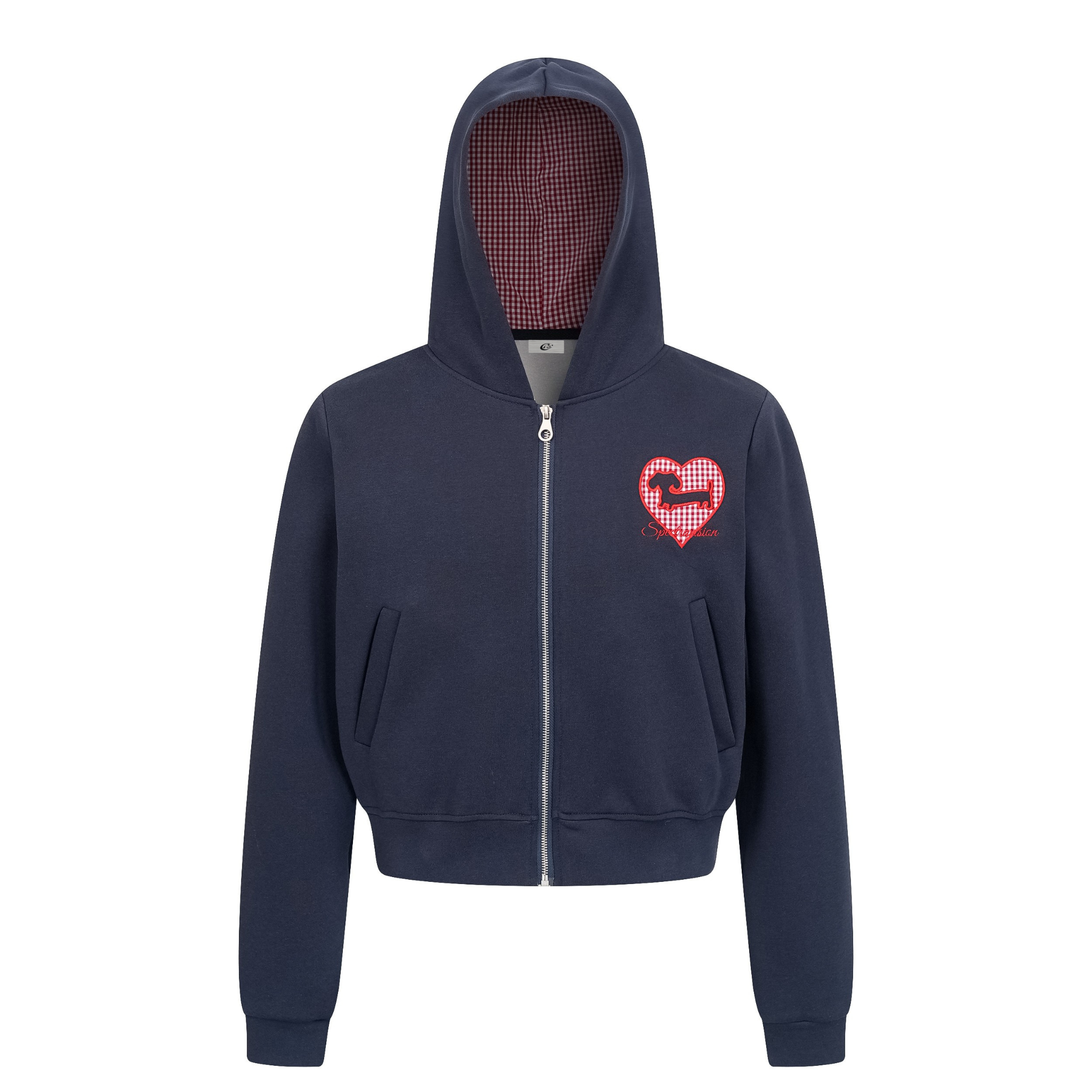 Omirad Heart-Embroidered Cropped Zip Hoodie