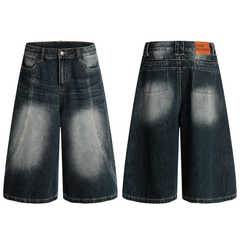 Omirad Wide-Leg Washed Denim Shorts