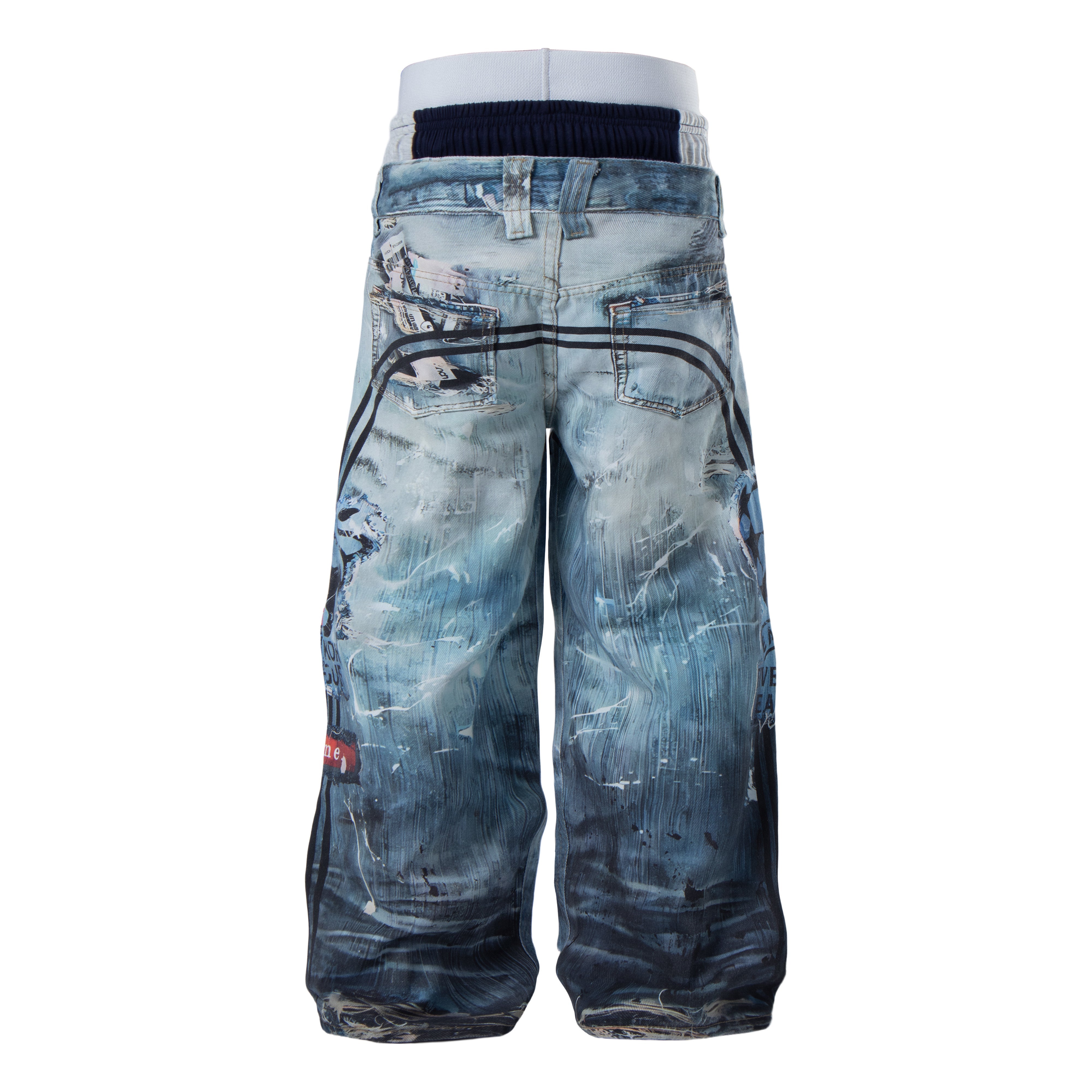 Omirad Layered Waist Graphic Denim Pants