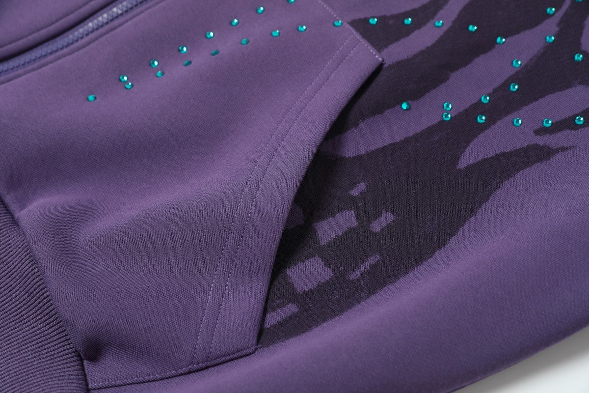 Omirad Flame Print Rhinestone Zip-Up Hoodie