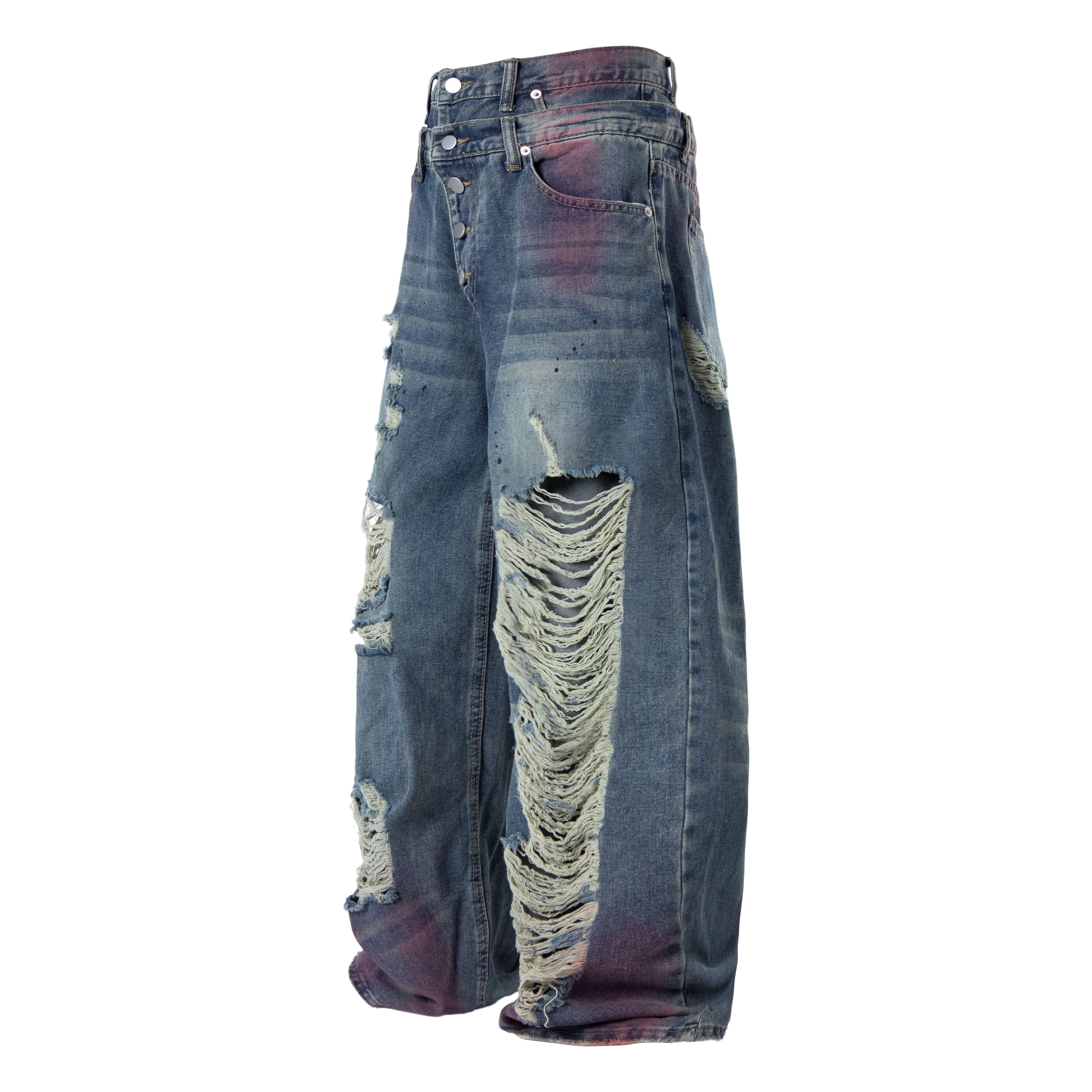 Omirad Distressed Washed Wide-Leg Jeans