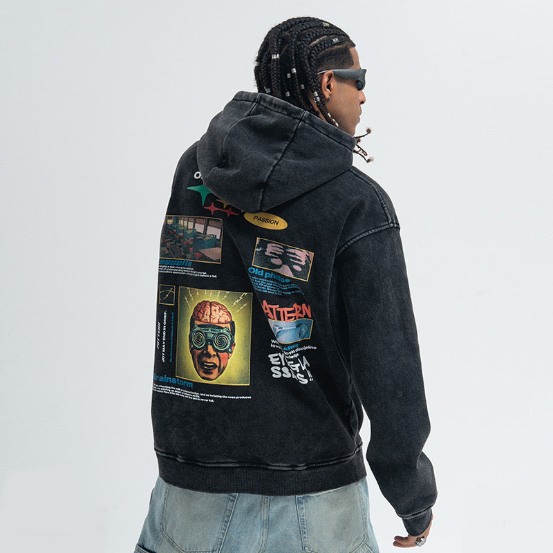 Omirad Graphic Washed Pullover Hoodie