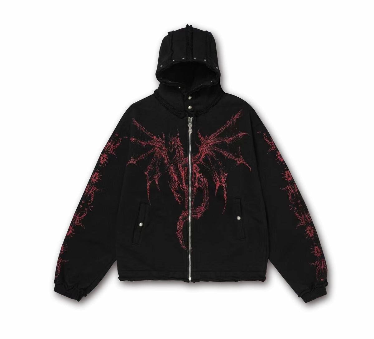 Omirad Gothic Dragon Graphic Zip-Up Hoodie
