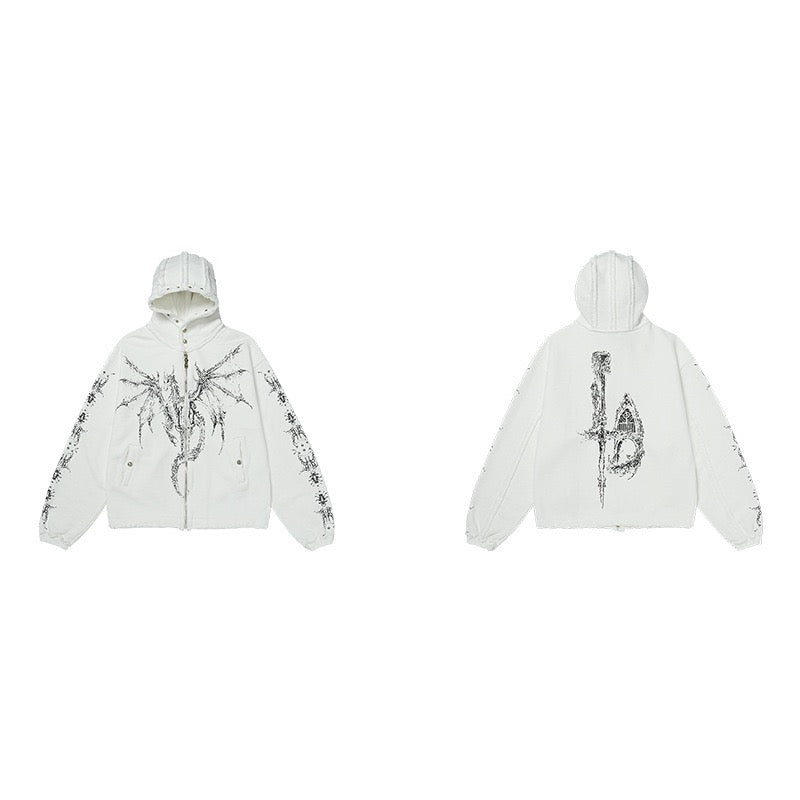 Omirad Gothic Dragon Graphic Zip-Up Hoodie