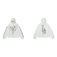 Omirad Gothic Dragon Graphic Zip-Up Hoodie